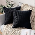 Miniatyrbilde 1 av 5: Pakke med 2 Corduroy Myke Solide Dekorative Firkantede Puter Trekk Putetrekk for Sofa Stue Soverom Bil 26 x 26 Tommer Svart