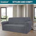 Miniatyrbillede 2 af 5: Grå 3-personers moderne sofaovertræk, i Jacquard, elastisk, til