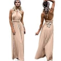 Miniatyrbillede 3 af 5: Kvinders Aften Multi Way Wrap Brudepige Formelle Lange Maxi Konvertible Kjole (XL Champagne)