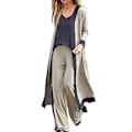Miniatyrbild 1 av 4: Fianao 1-set Cardigan, Camisole och Byxor med Färgblock, Vidskaftade Ben, Elegant, Långärmad, Midjehöjd, Outfit (2XL Khaki)