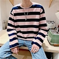 Miniatyrbillede 4 af 5: Mænds Stribet Sweatshirt Rundhals Langærmet Casual Løstsiddende Mode Top til Ungdomsmænd Tilbehør (M Blå)