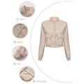 Miniatyrbillede 4 af 5: Løs cardigan frakke, afslappet jakke mode ribbet, læderjakke til kvinder (XL Off-white)