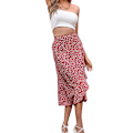 Miniatyrbillede 5 af 5: Kvinde Boho Floral Knot Højtaljet Wrap Slidse Midi Kjole rød l