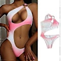 Miniatyrbillede 2 af 5: Udskåret badetøj i taljen, One Shoulder badedragt, Gradient Farve, High Leg Bikini, Sexet badetøj, Bikini, Hel Badedragt S(S )