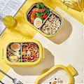 Miniatyrbild 3 av 5: 950ml Matlåda Rutdesign Läcksäker Mikrovågssäker Värmebevarande Liten Gul Anka Rostfritt Stål Isolerad Bento Box Skolmaterial