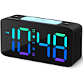 Miniatyrbild 1 av 5: Superhög väckarklocka för tunga sovande vuxna, digital klocka med 7-färgs nattljus, justerbar volym, dimmer, USB laddare, små klockor för sovrum