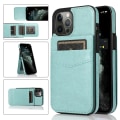 Miniatyrbilde 1 av 5: Lærbelagt TPU Kickstand-deksel for iPhone 12 Pro Max, Kortholder Mobiltelefon Deksel Mint Green—PA