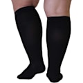 Miniatyrbillede 4 af 5: Kompressionsstrømper - Plus Size - 20-30 mmHg - Unisex - Ekstra bredt vadknæ HI - Opak, lukket tå - Sort/6X-stor