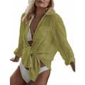 Langærmet strandskjorte til kvinder, bluser med nedfældet krave, badedragtsovertræk, G-ginger