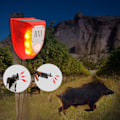 Miniatyrbild 2 av 5: Uppgraderat Solenergi Utomhus Rörelsesensor Larm Hundskall & Skottljud 129db Hög Ljudgenerator 3 Arbetslägen Blixtljus med USB