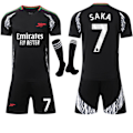 Miniatyrbillede 1 af 2: 2024-2025 Arsenal Udebane Børne Voksen Sort Fodboldtrøje Sæt Med Strømper No.7 SAKA No.7 SAKA 16_paris No.7 SAKA 16