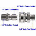 Miniatyrbillede 2 af 5: Højtryksrenser adapter kit, 9,5 mm han gevind, 5000 PSI 3/8''（PA）