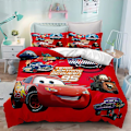 Miniatyrbild 1 av 5: i683 Lightning 3-delat sängklädesset McQueen Tryckt Täcke Set Tryckt Sängtäcke Överdrag Quiltöverdrag med Kuddfodral för Ditt Eget Sovrum (Twin) 200x200cm 78x78in