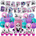 Pikkukuva 1 / 4: Spider-Man: Across the Spider-Verse Spider Gwen -syntymäpäiväjuhlatarvikkeet Koristeet Ilmapallot Banneri Kakku Cupcake
