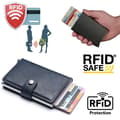 Mörkblå - RFID-skydd Plånbok Korthållare 5 st Kort (Äkta Läder)