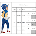 Miniatyrbild 5 av 5: Sonic The Hedgehog Cosplay Kostymkläder för barn, pojkar, flickor - 10-14 år = EU 140-164 - Perfekt Overall + Mask + Handskar 5-6 år = EU 110-116