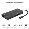 Miniatyrbild 5 av 5: USB Hub Adapter 3.0 Typ C till HDMI 4K 8-i-1 Dockningsstation USB-C till RJ45 Gigabit Ethernet-port 3 Splitter Port Svart