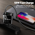Miniatyrbilde 5 av 5: 58W USB-C Vegglader 3-Port GaN PD Hurtiglading Dobbel USB-C Hvit