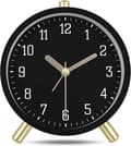 Klassisk tyst analog väckarklocka, svart metall, modern väckarklocka