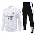 Miniatyrbilde 1 av 2: 2425 Ny Real Madrid Fotball Langærmet Halv Glidelås Voksen & Barn Treningstrøye Hvit-grå L White-gray L