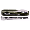 Miniatyrbillede 2 af 4: Spork, foldbar bærbar armygrøn picnicbestik i rustfrit stål - gaffel, ske, rejsesæt, camping, udendørs