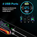 Miniatyrbilde 3 av 4: 4-ports USB-billader sigarettenner, 20W rask USB-billader sigarettenner dobbel PD & QC3.0 USB-sigarettenneruttak med LED-voltmeter, svart.pa