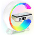 Miniatyrbillede 1 af 4: Solopgangsalarm Klokka Vågn Op Lyskilde med Bluetooth Højttaler, Trådløs Oplader, RGB Farveændring, Atmosfærisk Lampe til Soveværelse (Hvid)