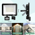 Pikkukuva 4 / 4: Varaston tyhjennys 50W LED-valonheitin Ulkokäyttöön Liiketunnistin 2 kpl, IP66 Vedenpitävä LED-kohdevalaisin Tunnistimella, 5000LM 7000K Kylmä valkoinen Ulkovalaistus