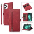 Läderfodral med flera kortplatser för iPhone 15 Pro Max Red