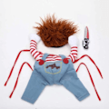 Miniatyrbillede 5 af 5: Dødsdukke Kostume til Hunde - Gysende Halloween Cosplay Chucky Dukke Hundekostume med Hat - Sjov Fest Jul Tøj Velegnet til Store og Små Hunde