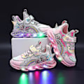 Miniatyrbilde 2 av 5: Jenter Led Casual Sneakers Elsa Prinsesse Trykk Utendørssko Barn Lysende Sklisikre Sko for Vår og Vinter-yzy Rosa P 33-innersåle 20.6cm_paris