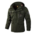 Miniatyrbilde 1 av 2: Herrer Vinter Militær Bomberjakke Taktisk Vindjakke Huvud Vanntett Kapp Medellang Høst Yttertøy med Flere Lommer Army Green 3XL