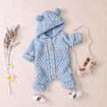 Miniatyrbilde 2 av 5: Nyfødt baby ørevarmere strikket jumpsuit Varmer snødrakt for gutter, jenter, lyseblå 66 cm 66 cm