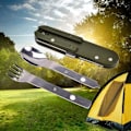 Miniatyrbillede 4 af 4: Spork, foldbar bærbar armygrøn picnicbestik i rustfrit stål - gaffel, ske, rejsesæt, camping, udendørs