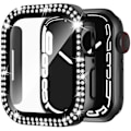 Miniatyrbild 1 av 5: Bling Glass+ cover för Apple Watch Case 45mm 41mm 40mm 44mm 42mm 38mm Diamant stötfångare+skärmskydd iwatch series 7 9 8 5 6 SE C black C black