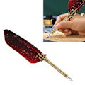Miniatyrbillede 1 af 5: Fjerpen Sæt Udsøgt Retro Glat Skrivning Fjerpen Kalligrafi Pen Kit med Flere Udskiftelige Nib Rød
