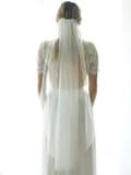 Single Layer Bridal Wedding White Fingertip Wedding Veil with Comb and Cut Edge (White)