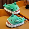 Miniatyrbillede 3 af 5: Børnehaj-tøfler Plys Varm Slip-on Tøfler Fluffy Sko til Vinter W Grøn Green Green 24-25