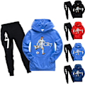 Miniatyrbillede 2 af 5: Ronaldo CR7 Børne Fodbold Hoodie Sweatshirt Trøjer + Bukser Træningsdragt Outfits Royal Blå 130cm