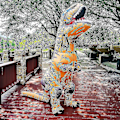 Pikkukuva 3 / 4: Lapset ja aikuiset dinosaurukset ilmapallocosplay-puvut T-rex anime-sarjakuvajuhlapuvut Halloween-asu ruskea brown