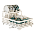 Miniatyrbild 1 av 5: Modernt diskställ torkställ 2 våningar diskställ 360° svängbar pip kolstål köksbänk organisatör White Double Layer