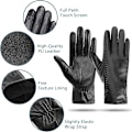 Miniatyrbilde 2 av 5: Skinnhansker for damer - Varme touchscreen-vinterhansker dame PU-skinnvotter mykt fleecefôret hel finger vinterhansker for kvinner jenter