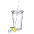 Miniatyrbilde 1 av 5: Gjenbrukbare plastkopper, dobbelveggs transparente drikkekopper med sugerør, gjenbrukbare kopper, egnet for fruktjuice