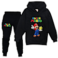 Pikkukuva 1 / 2: Lasten Pojat Tytöt Super Mario Print Treeningipukusetti Huppari Pusero Yläosat Jogger-housut Asut Musta 9-10 Vuotta