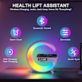 Miniatyrbillede 3 af 4: Solopgangsalarm Klokka Vågn Op Lyskilde med Bluetooth Højttaler, Trådløs Oplader, RGB Farveændring, Atmosfærisk Lampe til Soveværelse (Hvid)