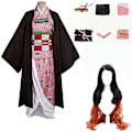 Pikkukuva 1 / 5: 2023 - Demon Slayer Veljen ja Siskon Kamado Nezuko Cosplay-asu Kimono Anime-asu Peruukki - 1 Nezuko ja Peruukki 130 cm (lapsen koko) Nezuko and wig 130cm(child size)