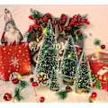 Miniatyrbild 2 av 5: Konstgjorda Mini Julgranar, Set med 4 Miniatyr Sisal Frostade Julgranar Flaskborstträd för Jul Hem Bordsdekoration (Grön)