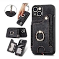 Miniatyrbillede 1 af 5: RFID-beskyttende tegnebogsetui Kortholder Ringstativ Mobiltelefonetui til iPhone 15 Pro/15 Pro Max 15 Ultra med håndledsrem Sort Blac...