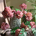 Miniatyrbilde 3 av 5: Simuleringsblomst 3 brente kantstilker kort gren simulering hortensia blomst hjemmeinnredning (hvit)