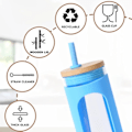 Miniatyrbilde 4 av 5: 600 ml glassbeger, med bambuslokk og sugerør, sølesikker glassflaske, med silikonbeskyttelse, uten BPA.